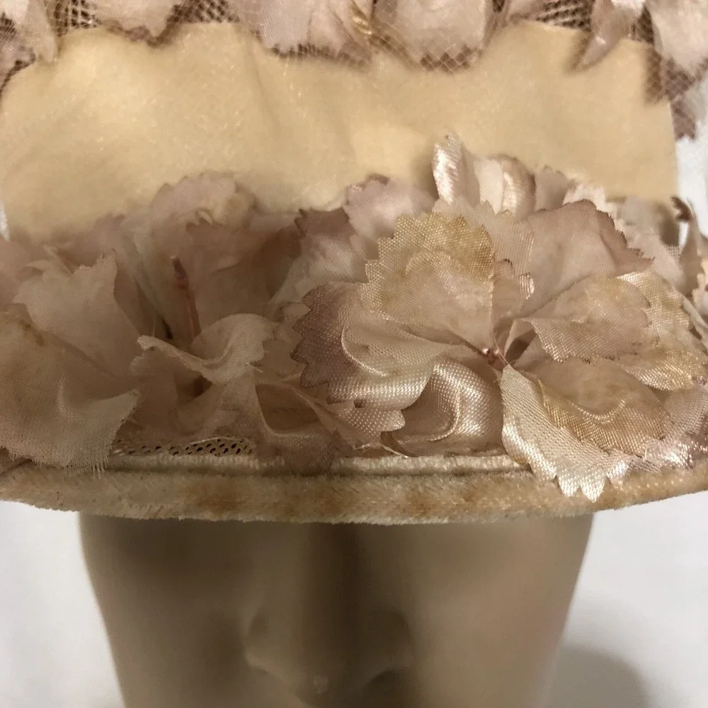 Cloche Hat 1940s US Union Made Floral Mesh Pink Formal Wedding Derby Church